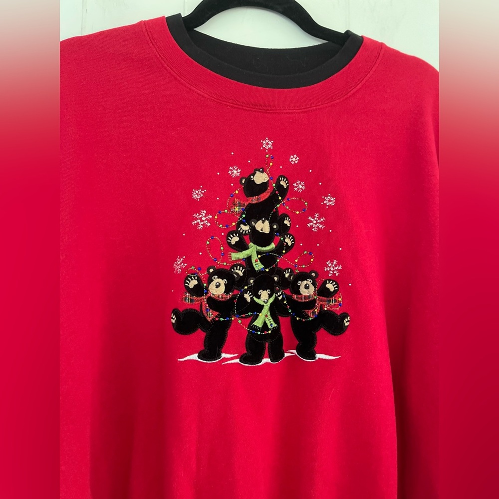 Decorated Originals Red Black Bear Christmas Lights Sweatshirt Size 2XL